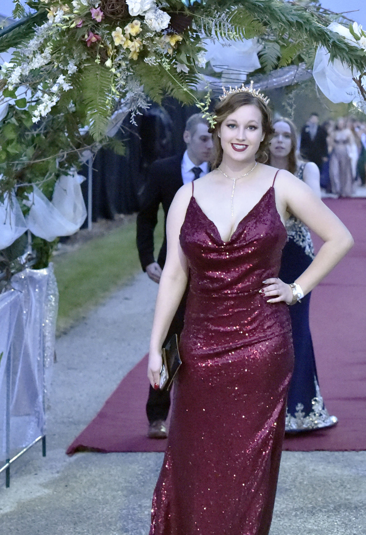 A shimmering red dress